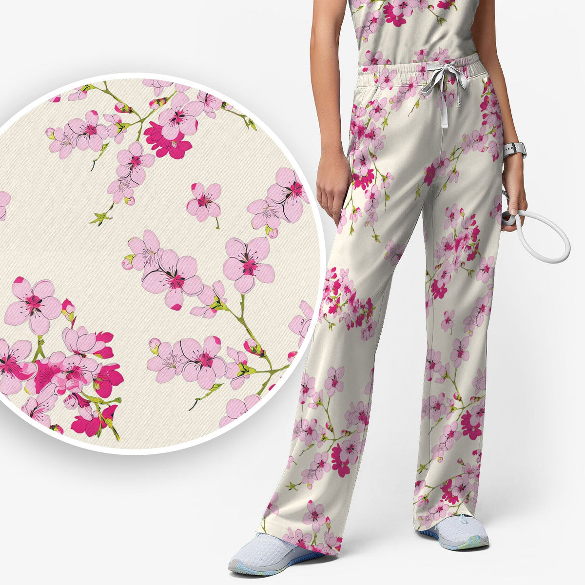 Elegant Cherry Blossom Nurse Scrub Set