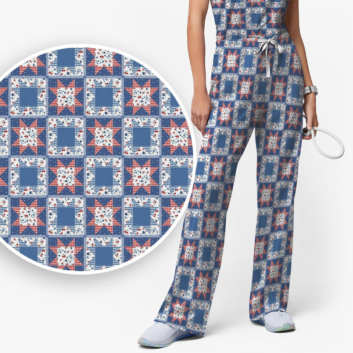 Vintage Patchwork Star Quilt Nurse Scrub Set