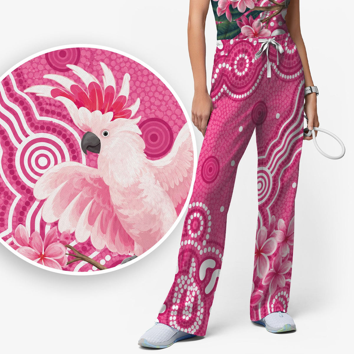 Pink Cockatoo Floral Dot Nurse Scrub Set