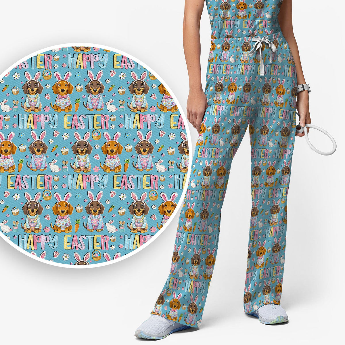 Dachshund Puppy Nurse Scrub Set - Easter Gift