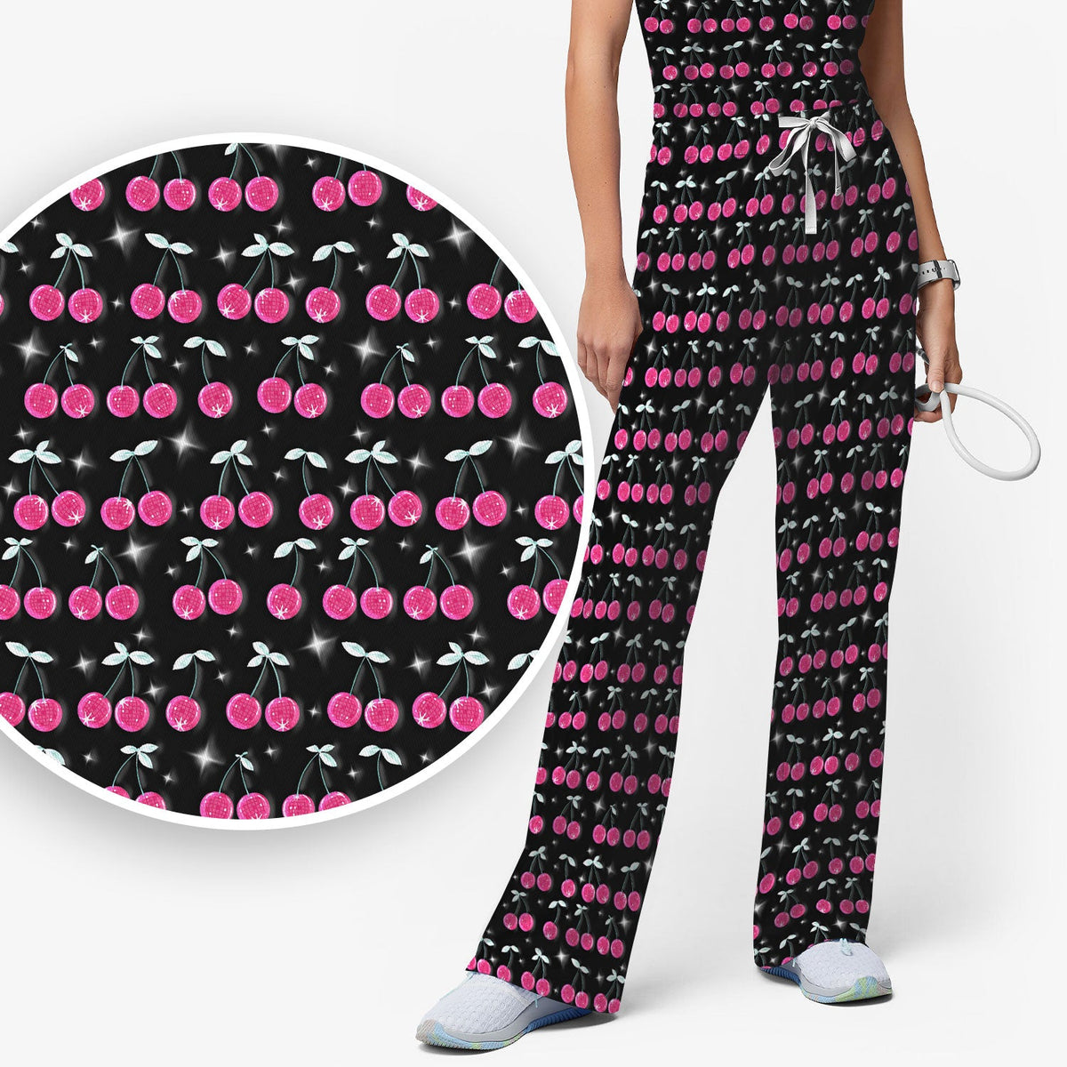 Pink Cherry Sparkle Nurse Scrub Set
