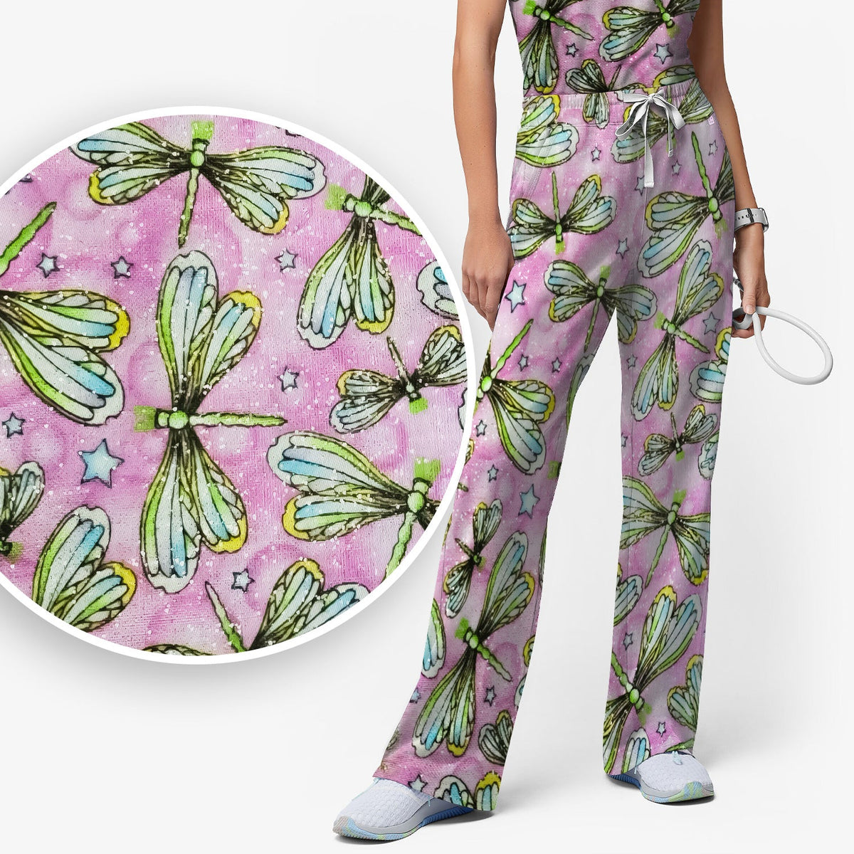Dragonfly Pink Starry Nurse Scrub Set