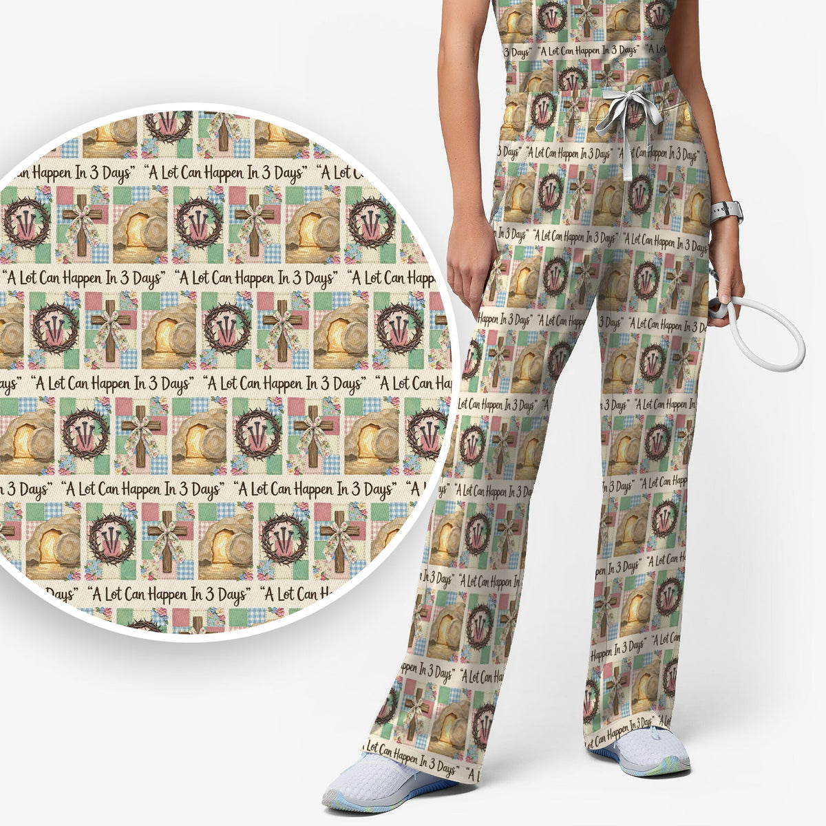 Christian Easter Cross Nurse Scrub Set