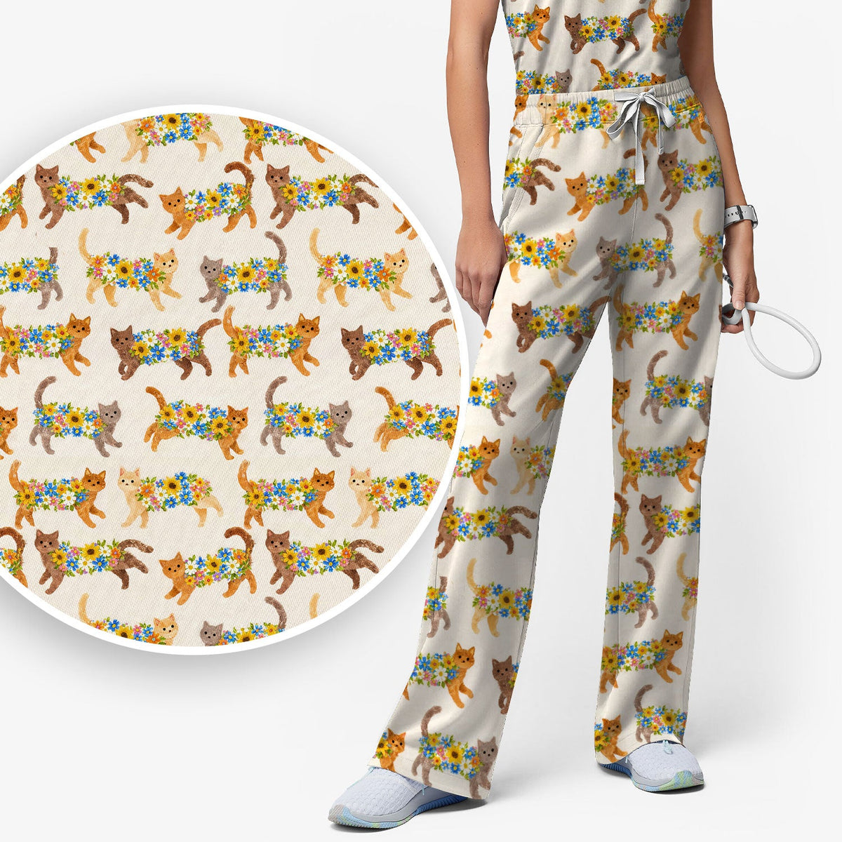 Flower Filled Cat Nurse Scrub Set