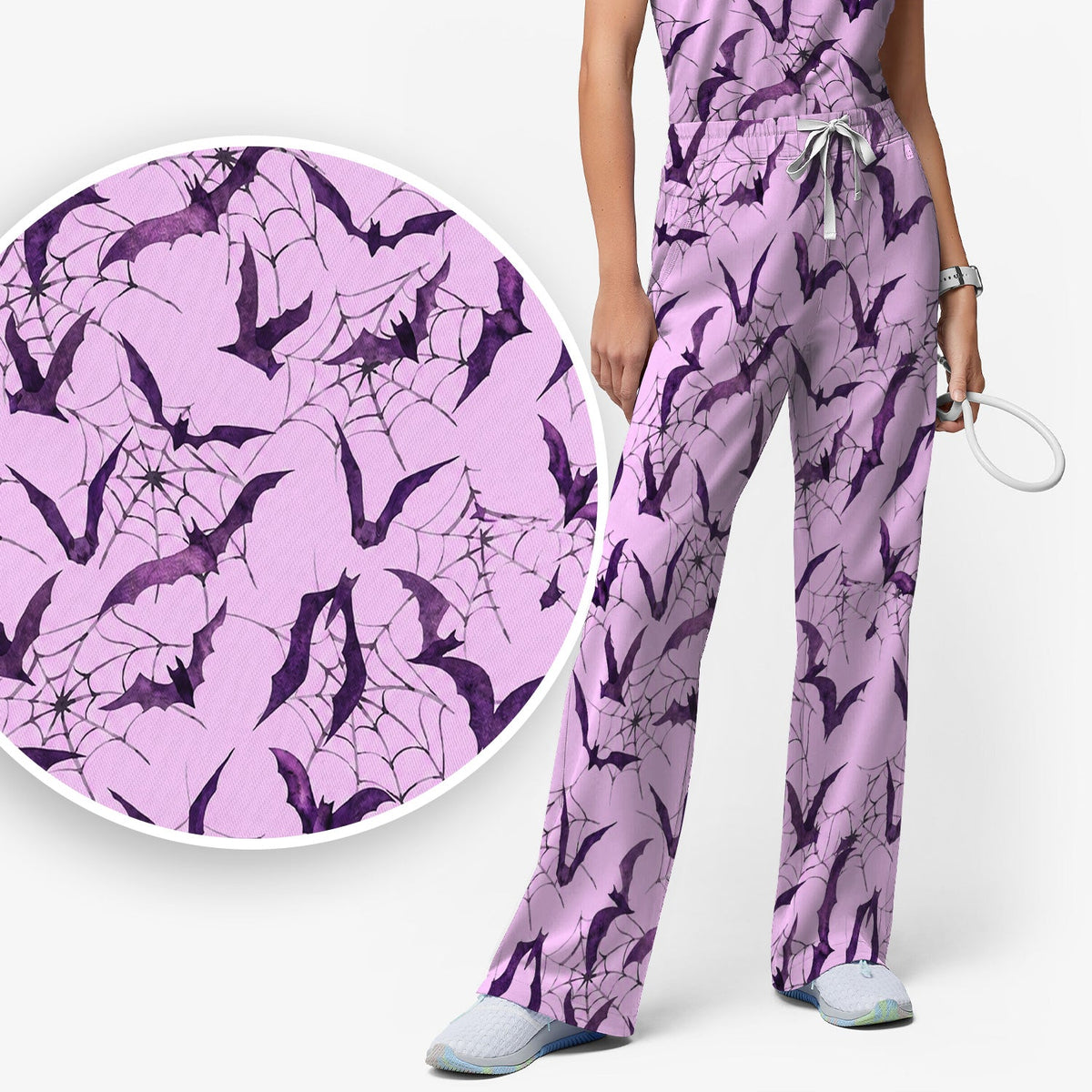 Bat with Spider Web Nurse Scrub Set - Halloween Gift