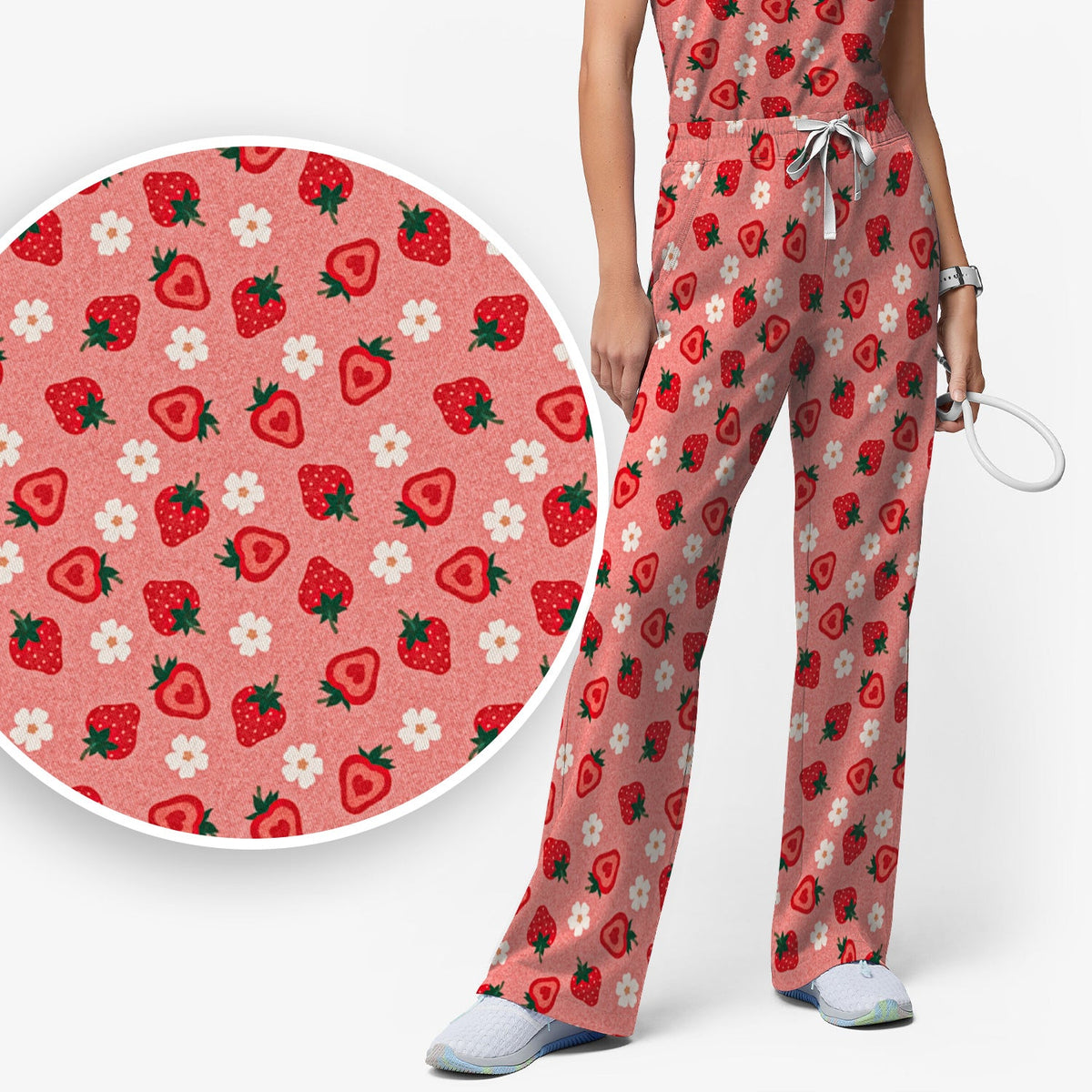Sweet Strawberry Blossom Nurse Scrub Set