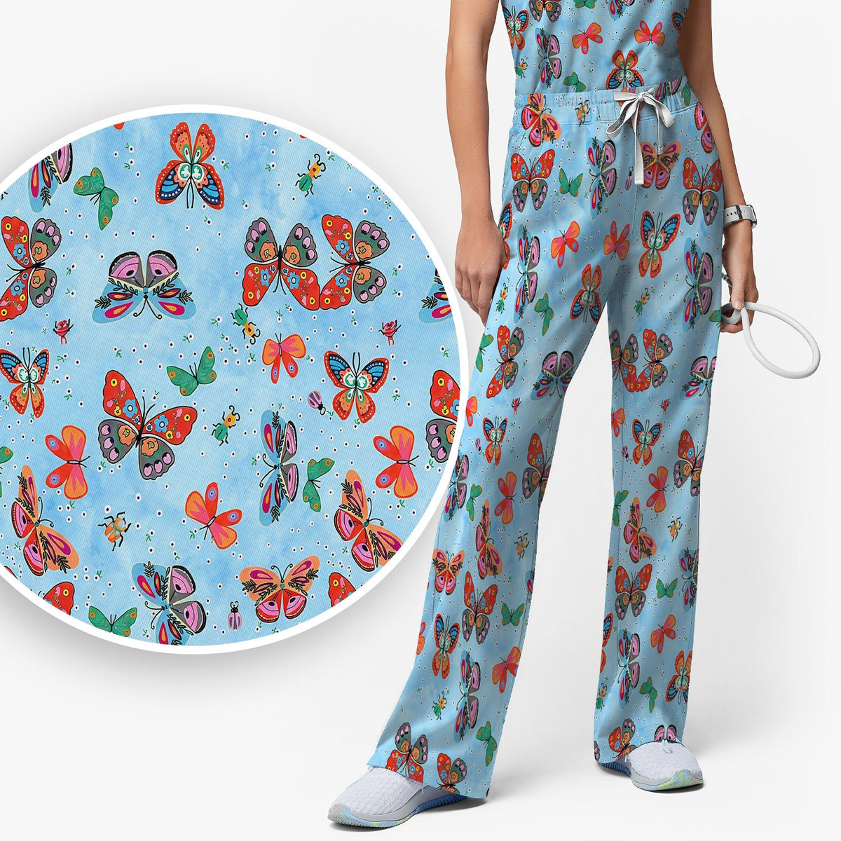 Colorful Butterfly Garden Nurse Scrub Set