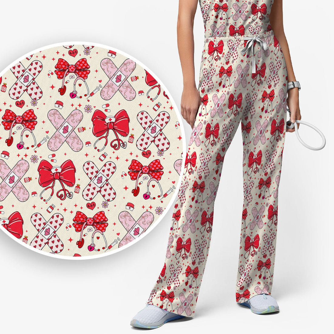 Valentine Nurse Red Bow Heart Bandage Scrub Set