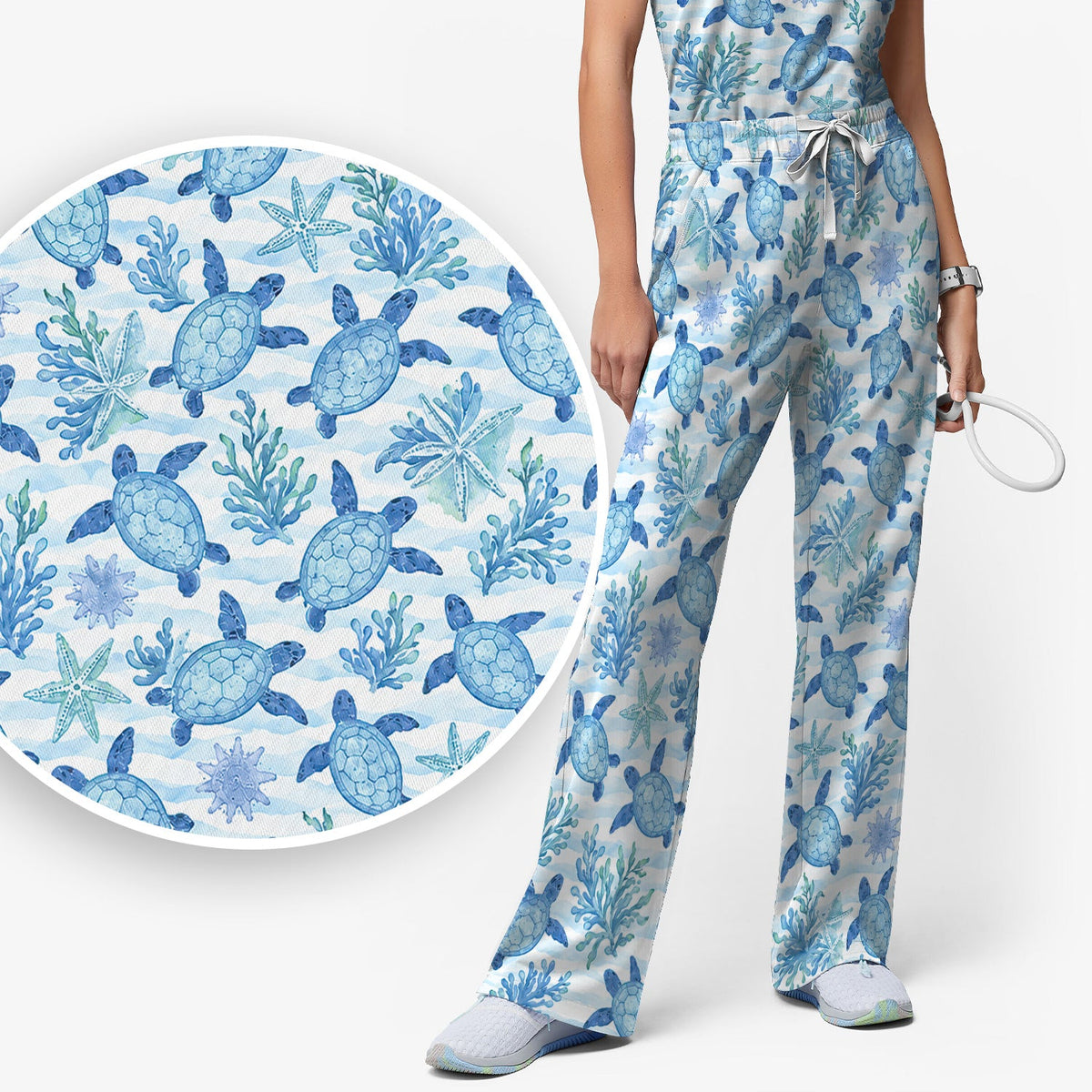 Coastal Sea Turtle Coral Nurse Scrub Set