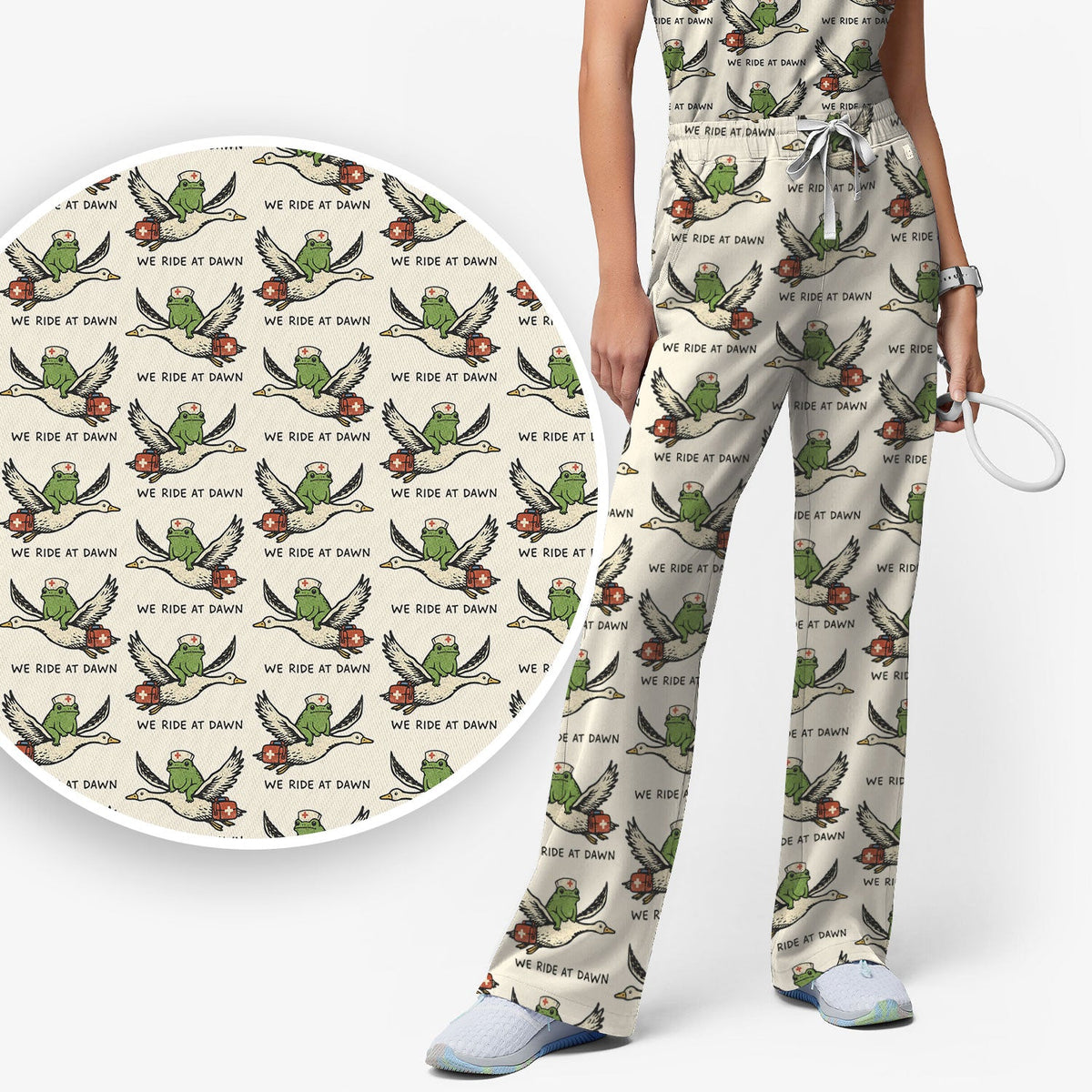 Frog Riding Goose Nurse Scrub Set