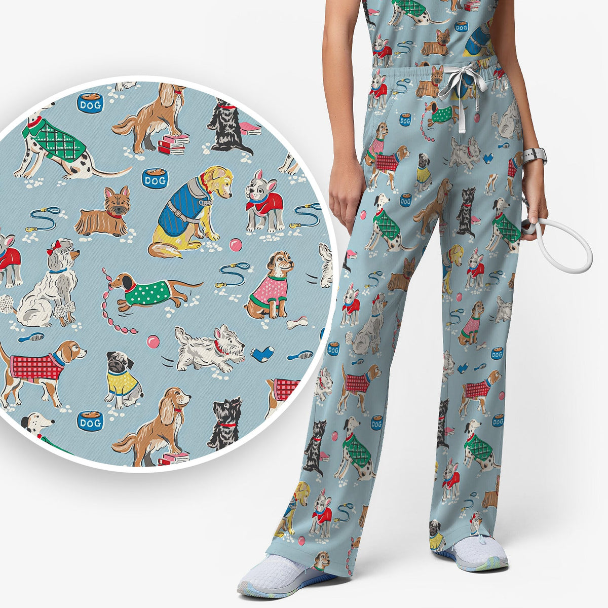 Dog Sweater Playing Ball Nurse Scrub Set