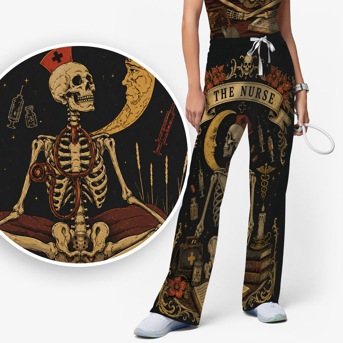 Breast Cancer Skeleton Nurse Scrub Set