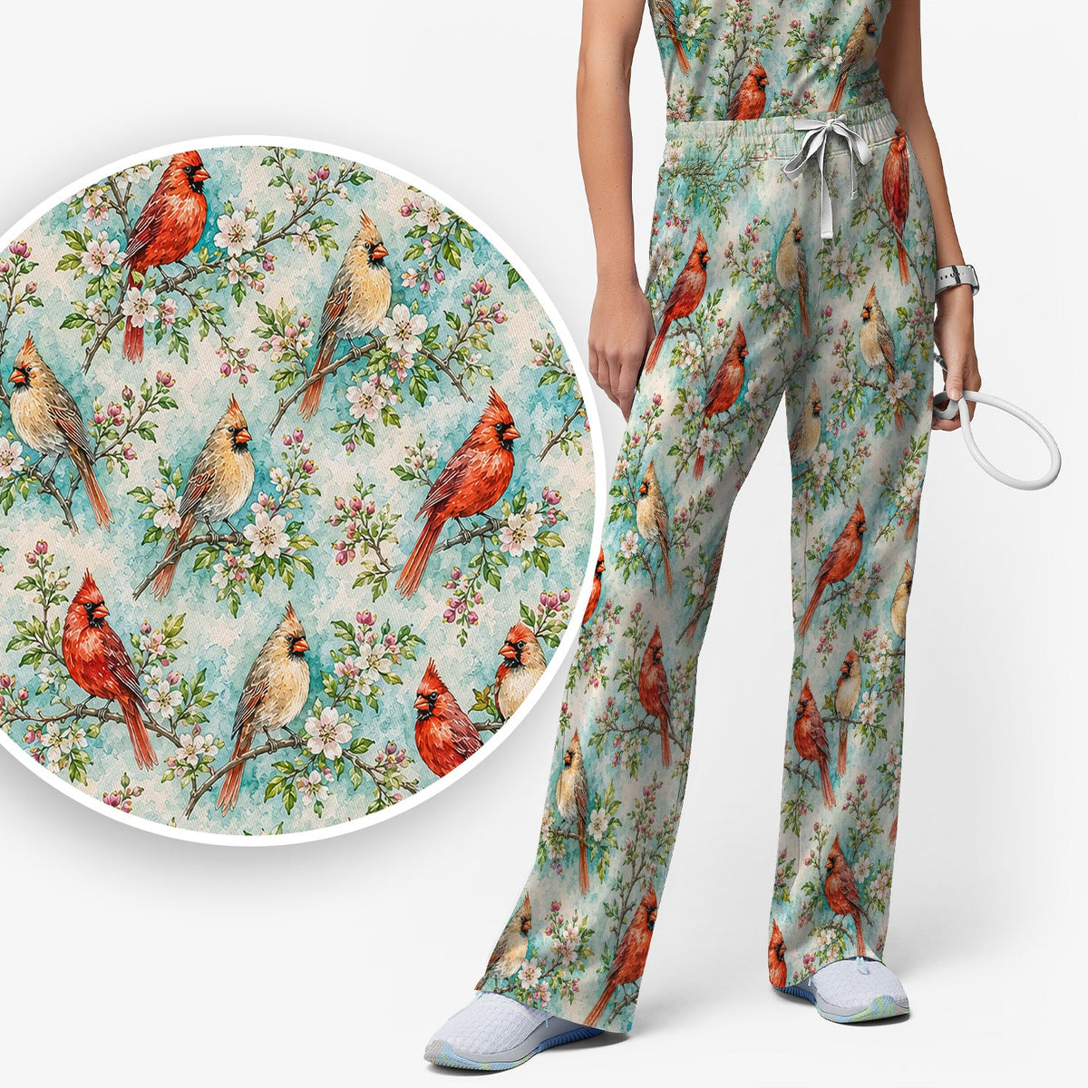 Cardinal Blossom Branch Nurse Scrub Set