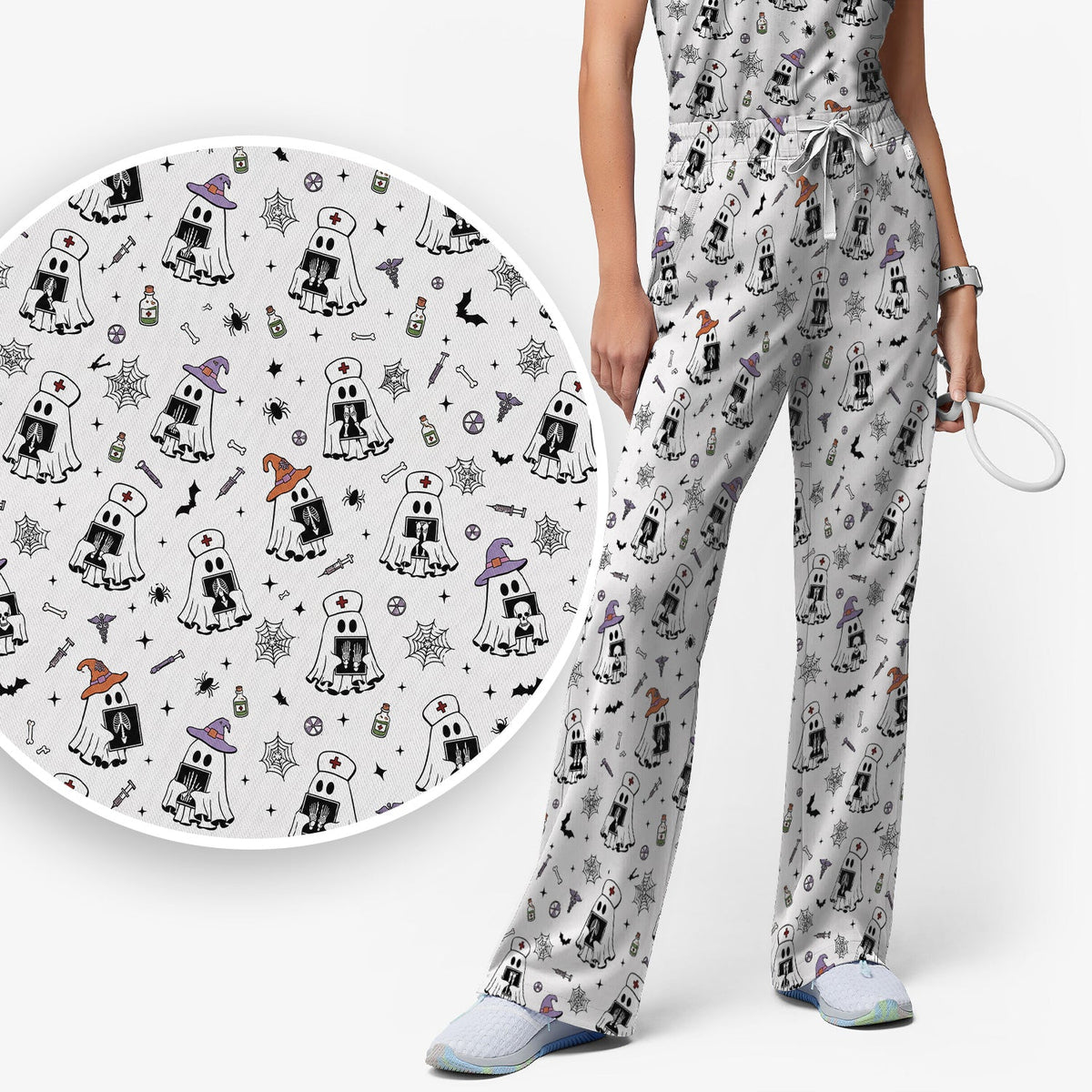 Ghost Nurses with X-Rays Scrub Set - Halloween Gift