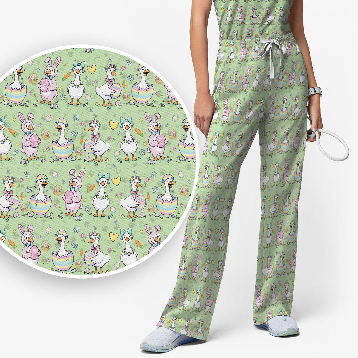Spring Easter Goose Bunny Nurse Scrub Set
