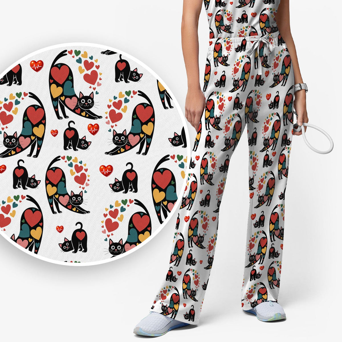 Cat Valentine Heart Nurse Scrub Set
