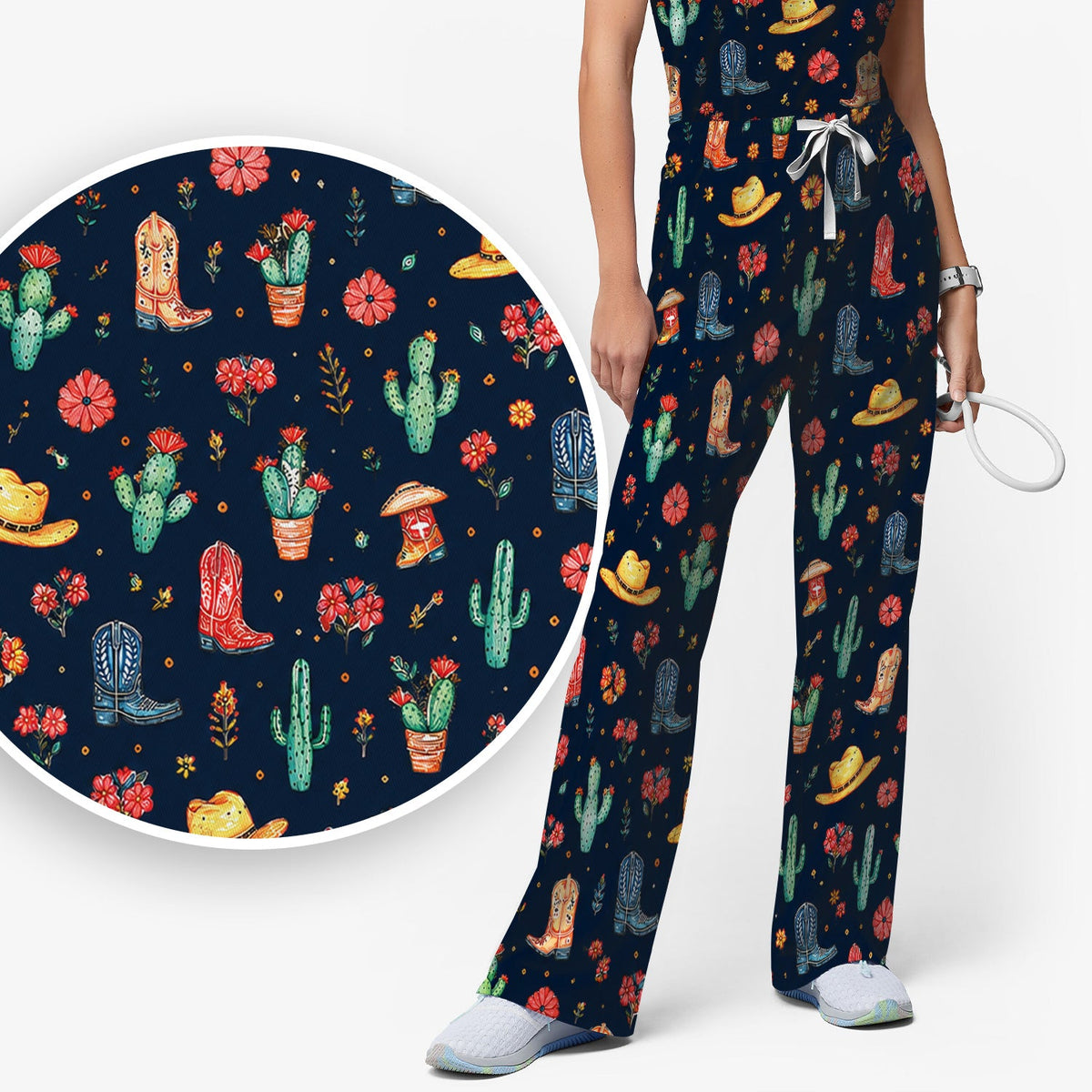 Whimsical Western Cactus Boots Nurse Scrub Set