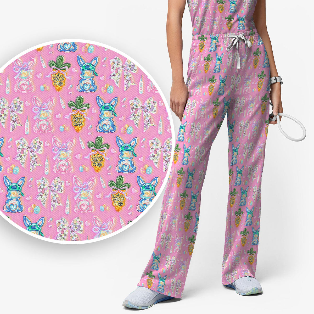 Bunny Carrot Bow Nurse Scrub Set - Easter Gift