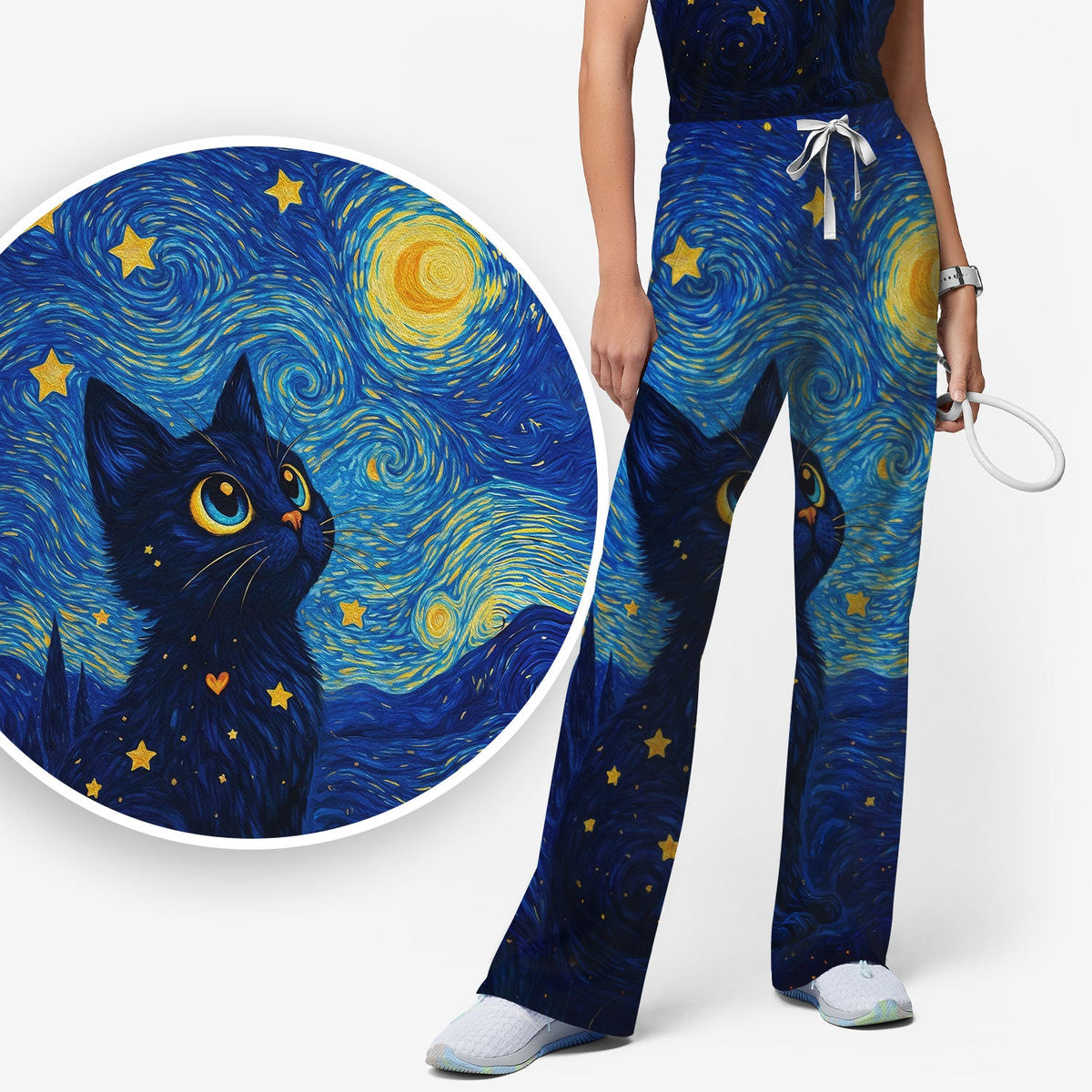 Black Cat Starry Night Nurse Scrub Set