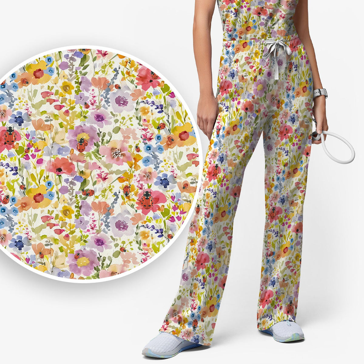 Wildflower Ladybug Garden Nurse Scrub Set