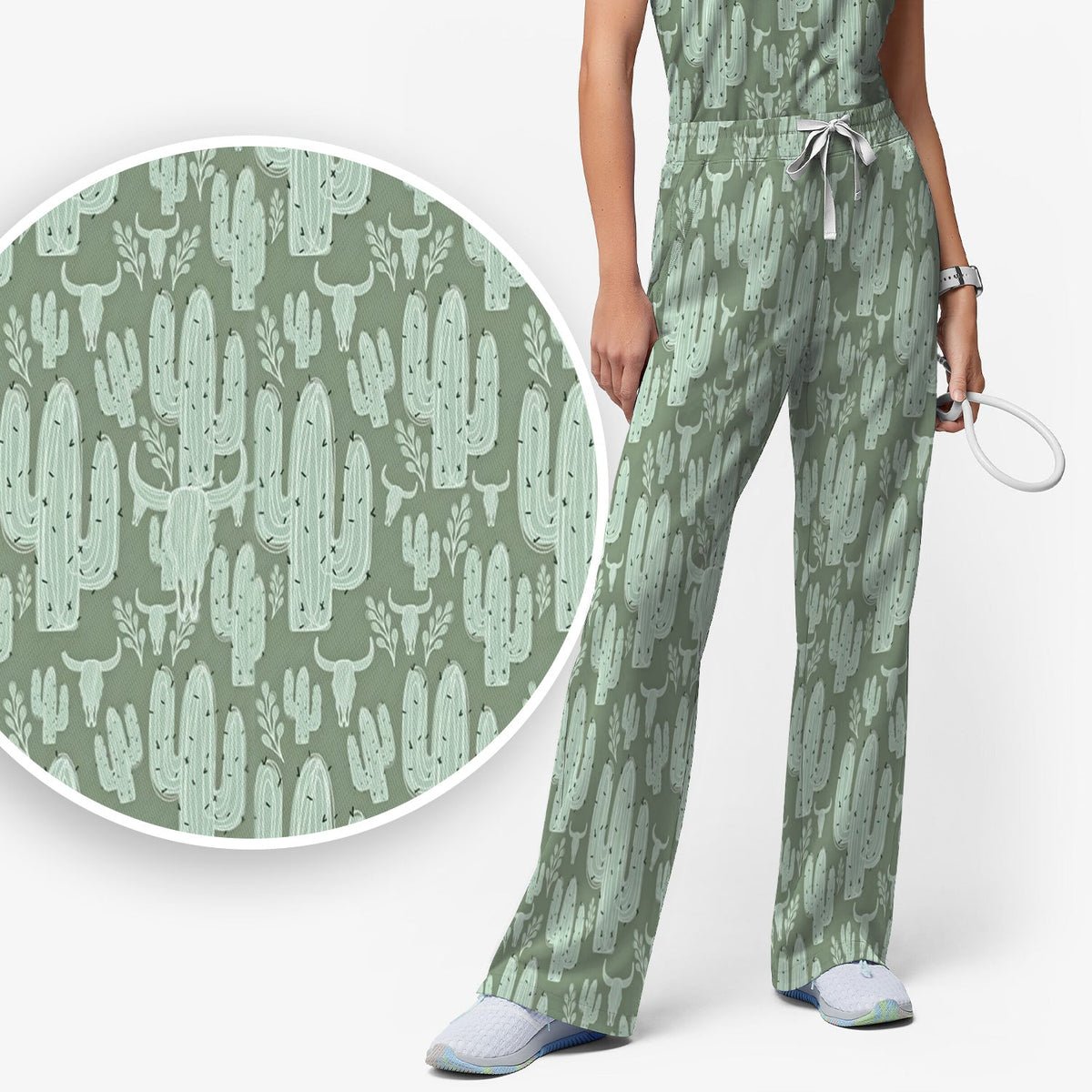 Desert Cactus Skull Nurse Scrub Set