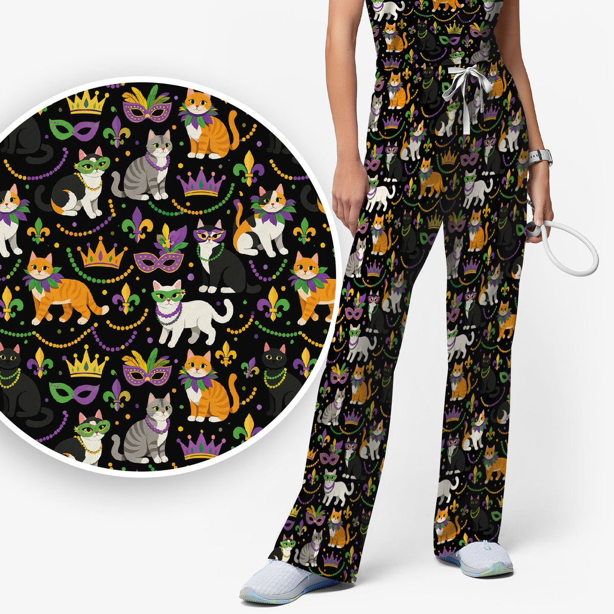 Cat Mardi Gras Nurse Scrub Set