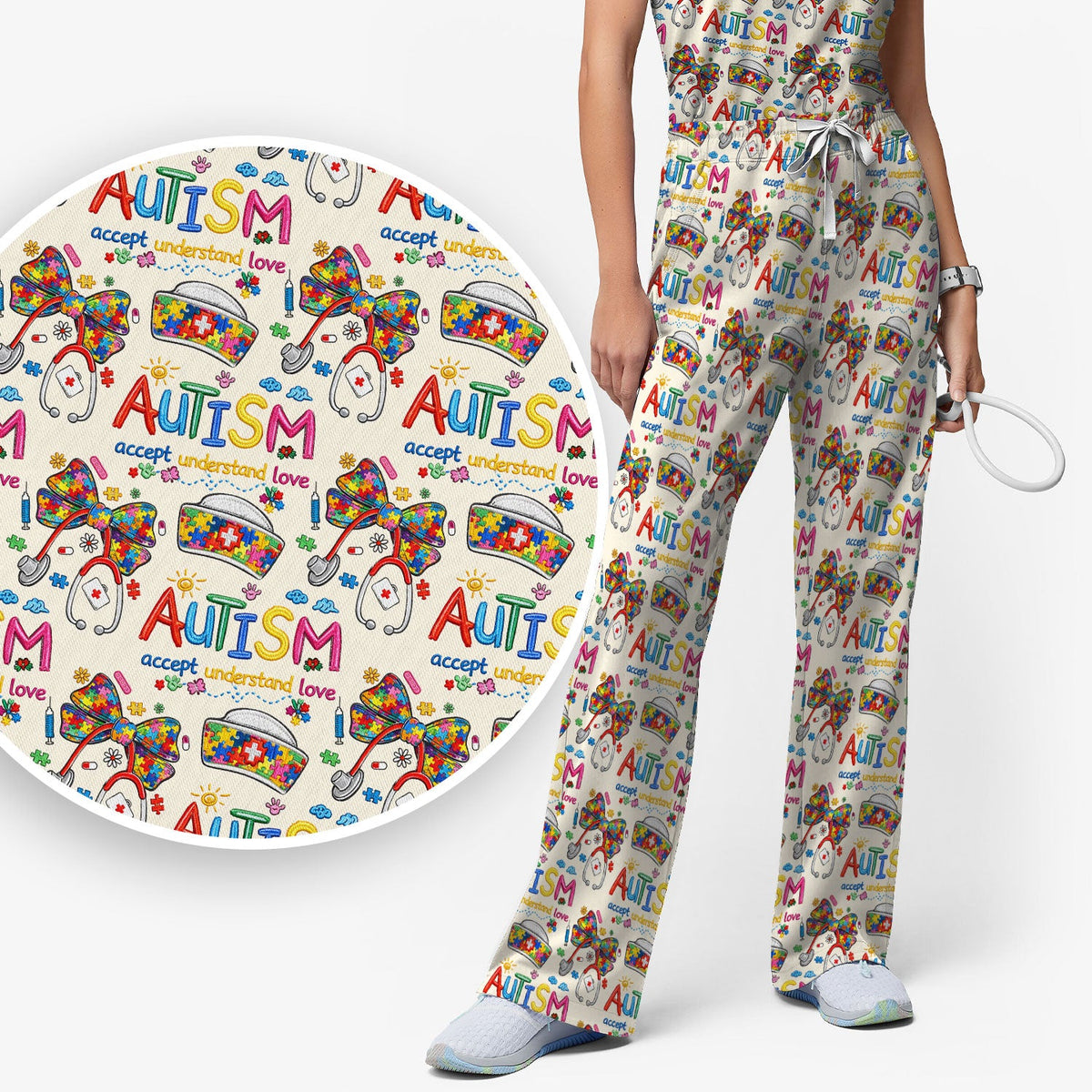 Autism Awareness Accept Understand Love Nurse Scrub Set