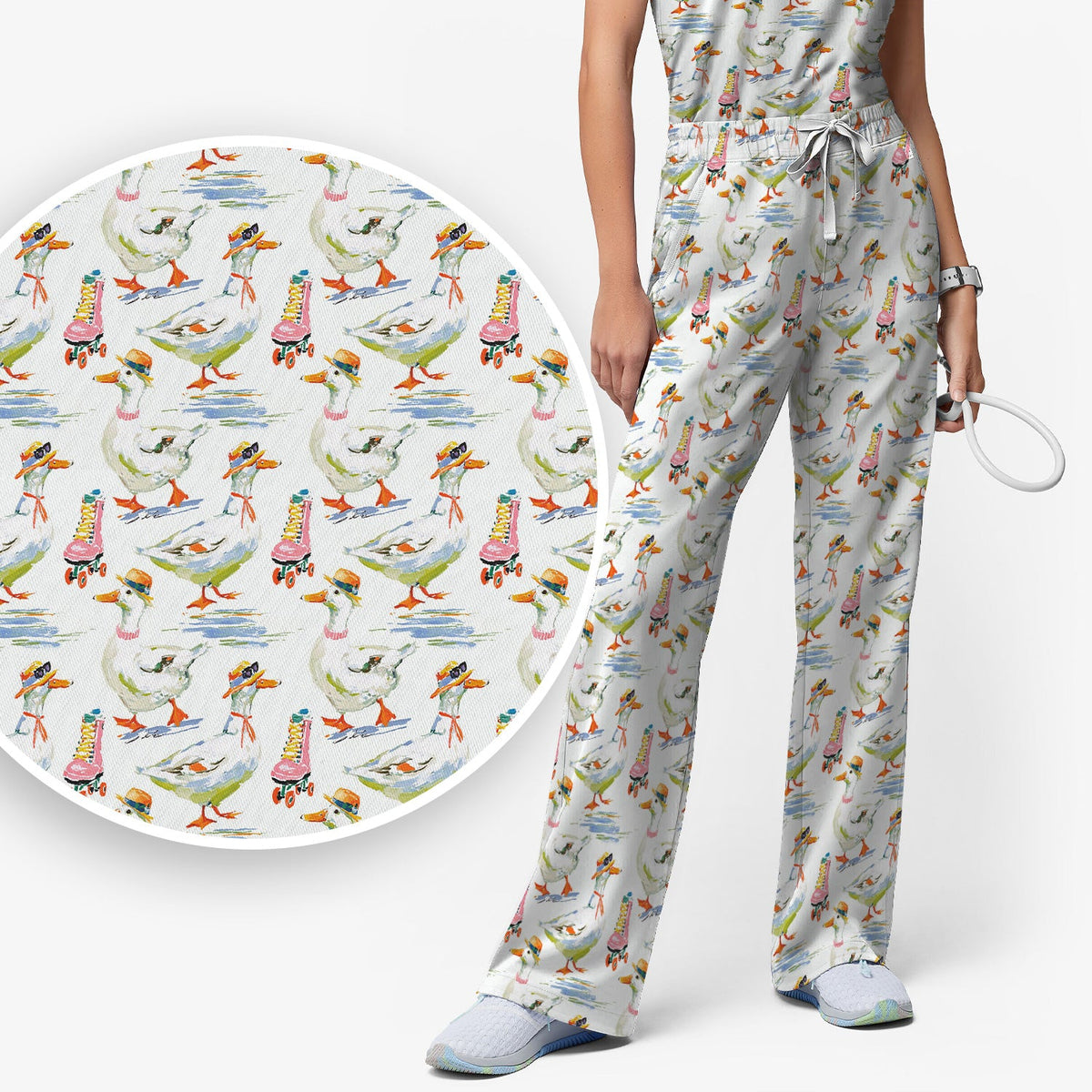 Roller Skating Goose Nurse Scrub Set