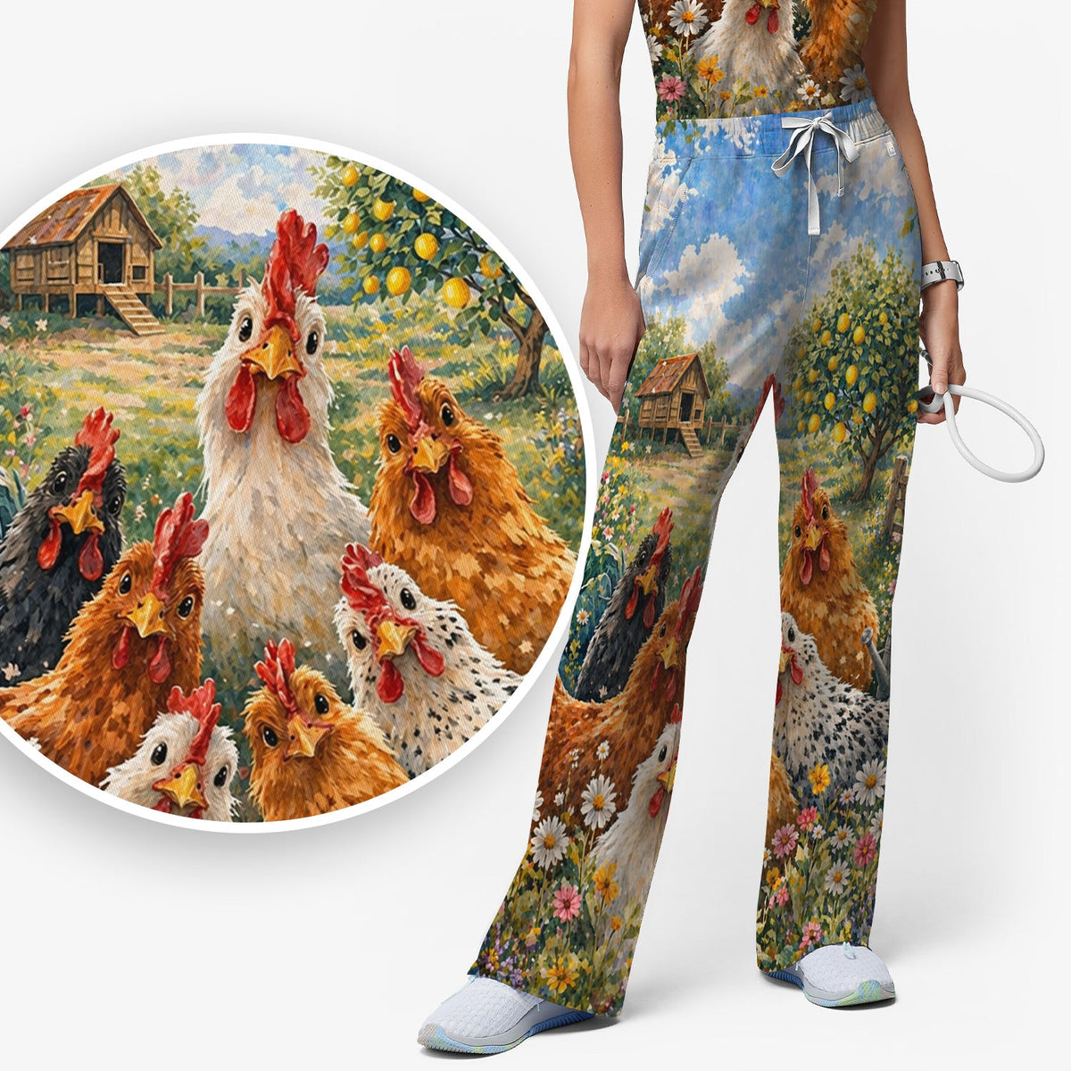 Rustic Chicken Farm Garden Nurse Scrub Set