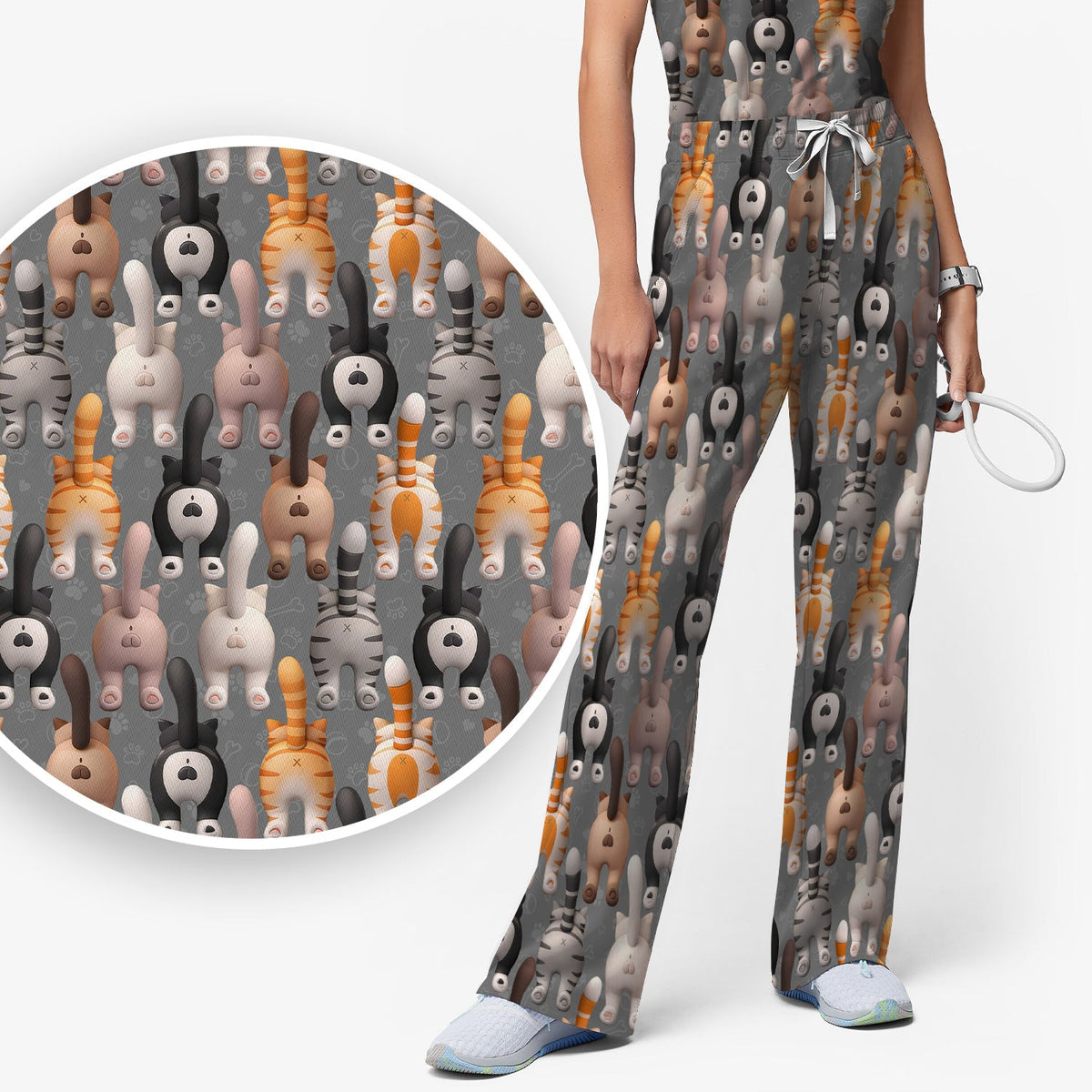Cat Butt Paw Print Nurse Scrub Set