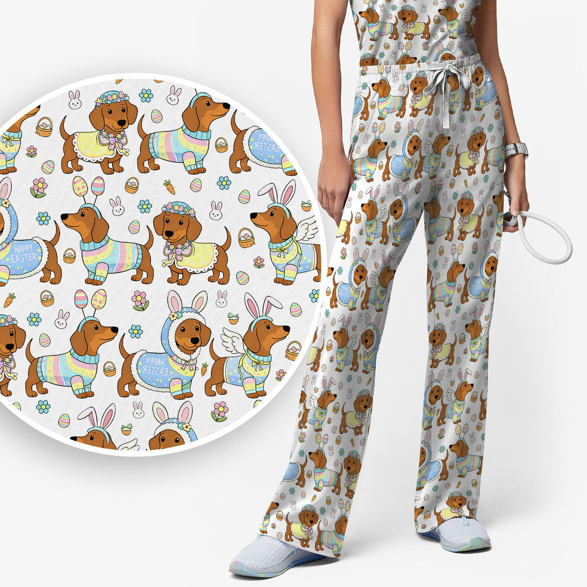 Dachshund Bunny Nurse Scrub Set - Easter Gift