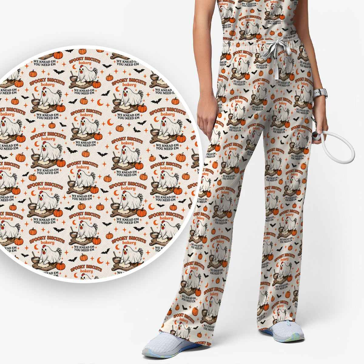 Spooky Biscuits Chicken Nurse Scrub Set - Halloween Gift