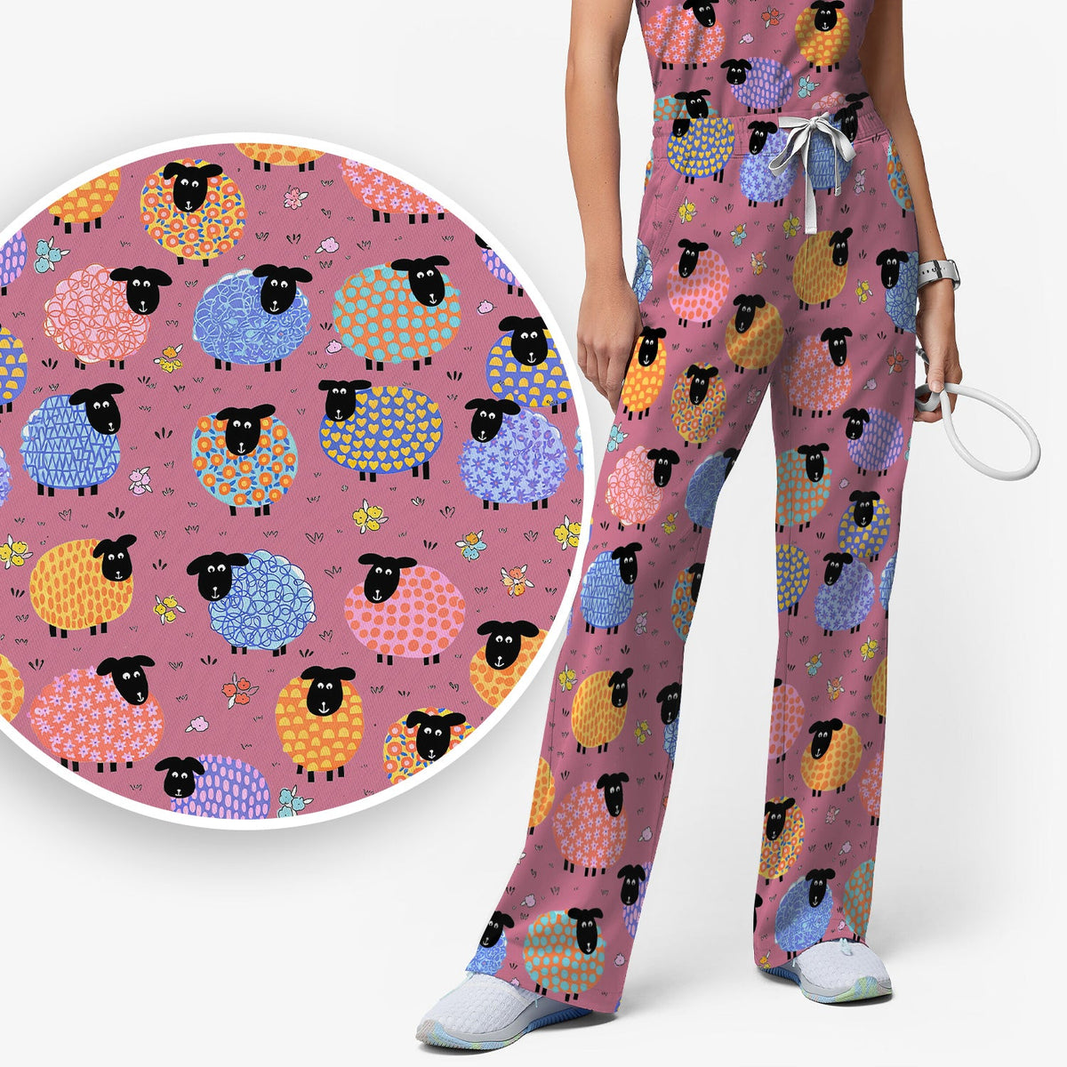 Colorful Sheep Nurse Scrub Set