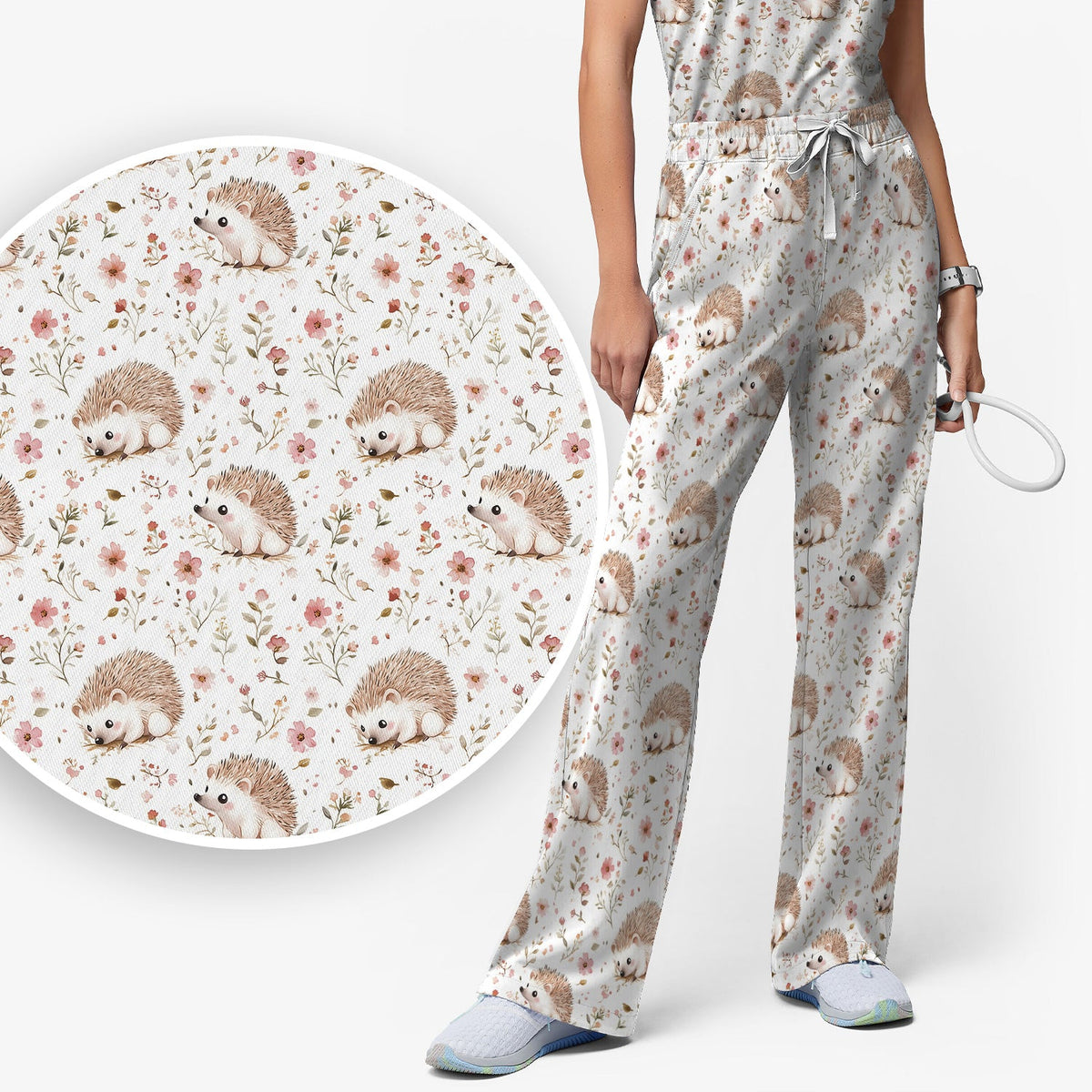 Hedgehog Wildflower Garden Nurse Scrub Set