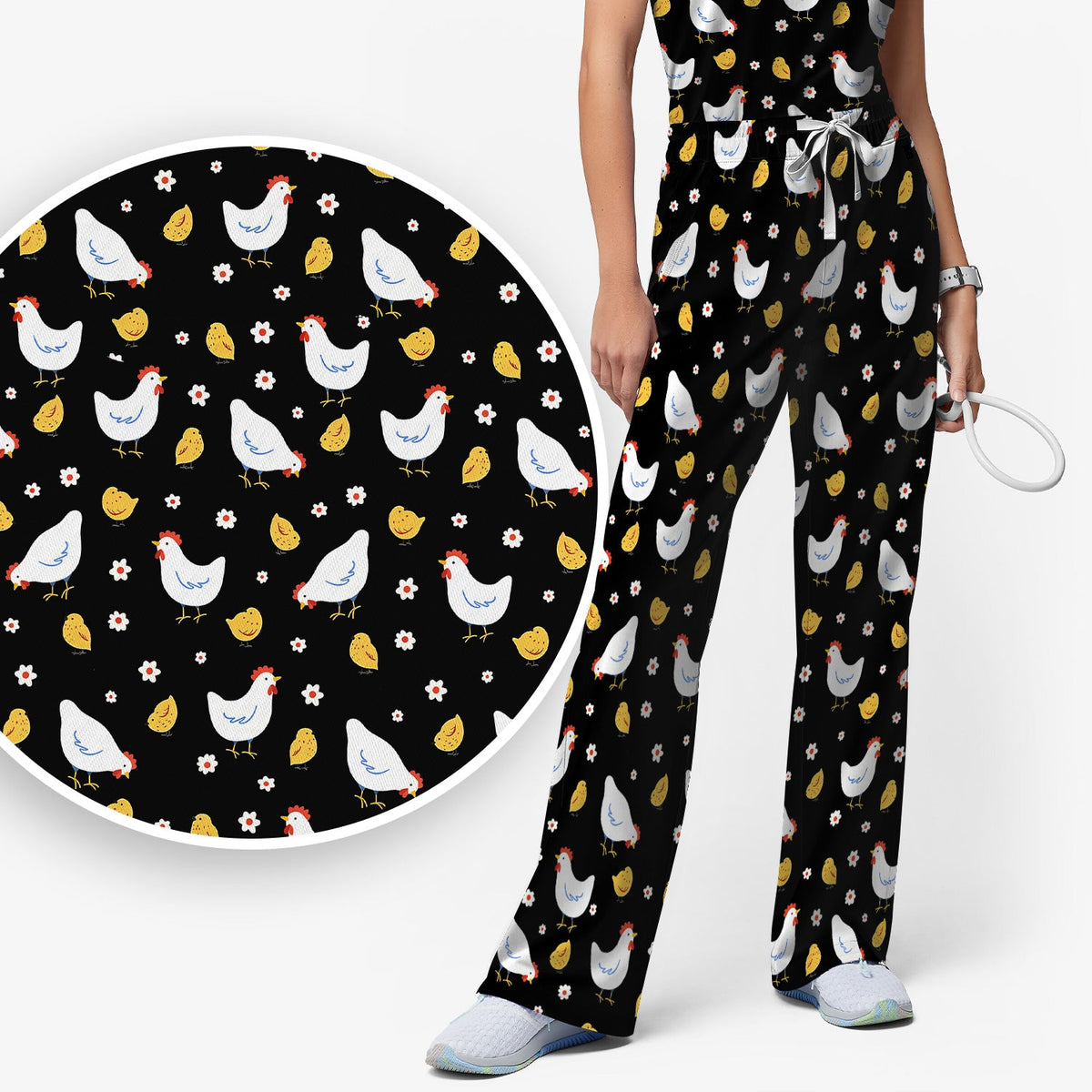 Chicken And Cute Chicks Nurse Scrub Set