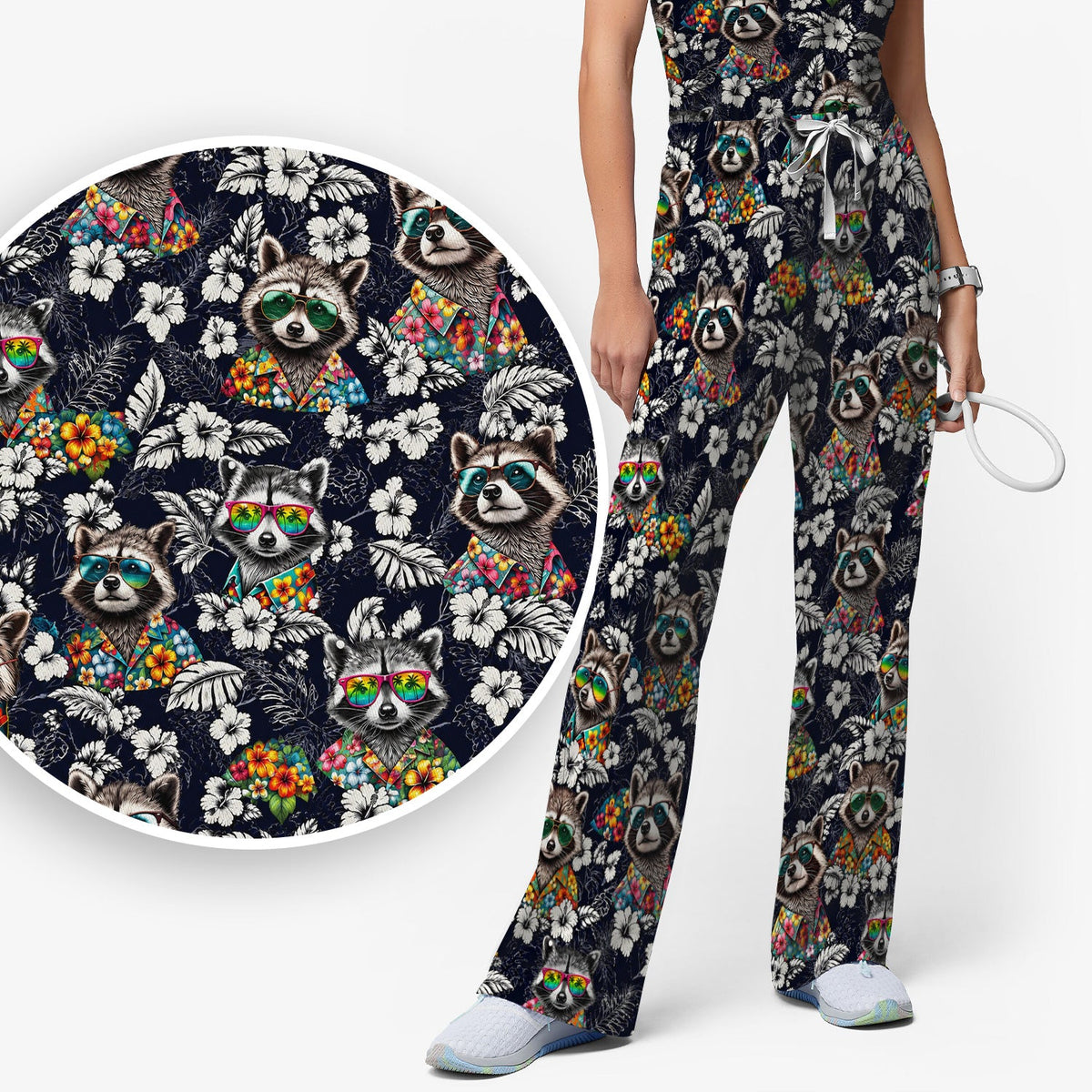 Tropical Raccoon Floral Nurse Scrub Set