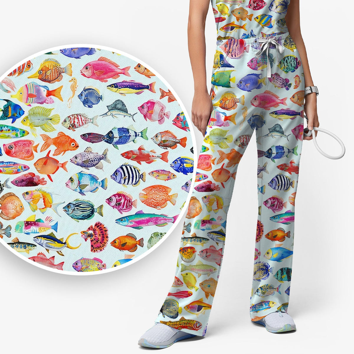 Colorful Tropical Fish Print Nurse Scrub Set