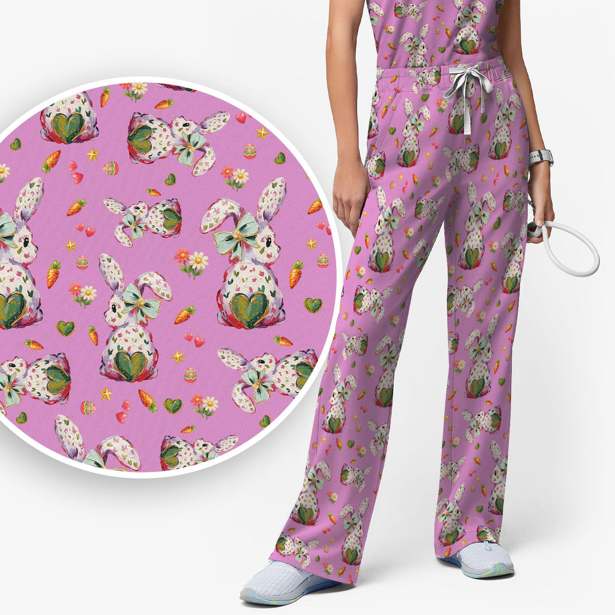 Pastel Bunny Easter Nurse Scrub Set
