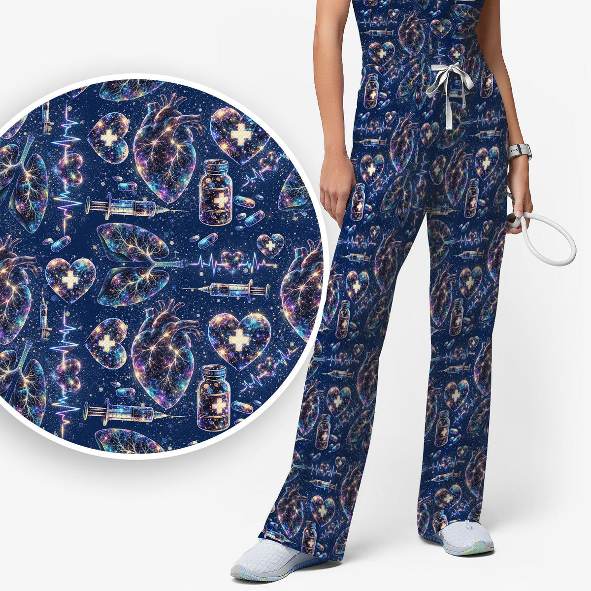 Galaxy Anatomical Heart Lung Syringe Nurse Scrub Set