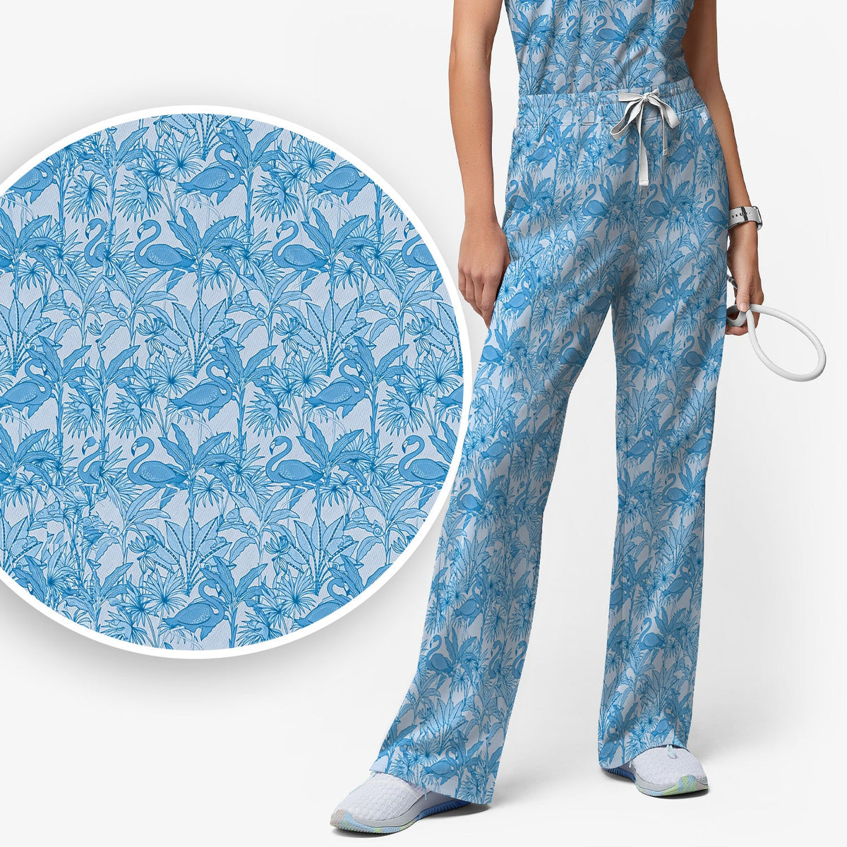 Tropical Flamingo Palm Leaves Nurse Scrub Set