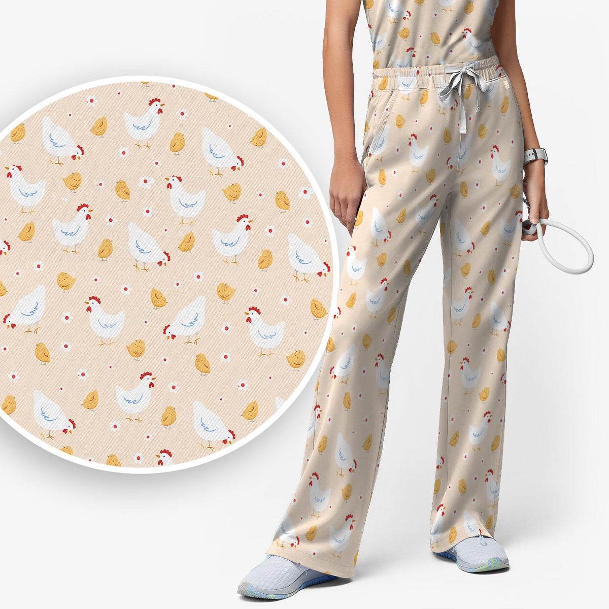 Chicken And Cute Chicks Nurse Scrub Set