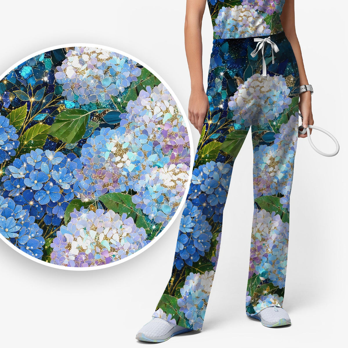 Blue Hydrangea Floral Nurse Scrub Set
