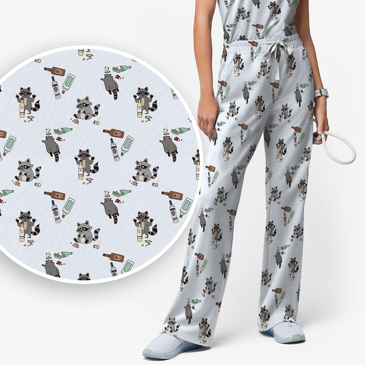Messy Drunk Raccoon Nurse Scrub Set