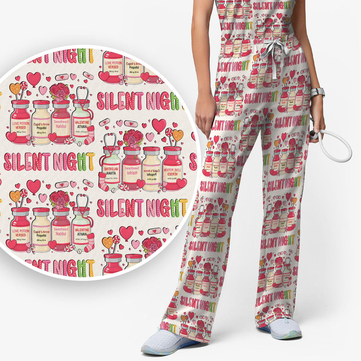 Valentine Silent Night Love Nurse Scrub Set