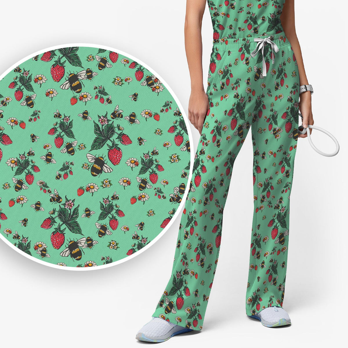 Strawberry Bee Daisy Nurse Scrub Set