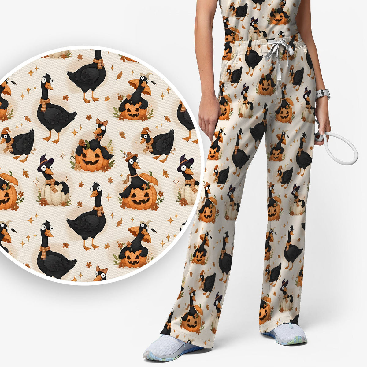 Pumpkin Black Goose Nurse Scrub Set
