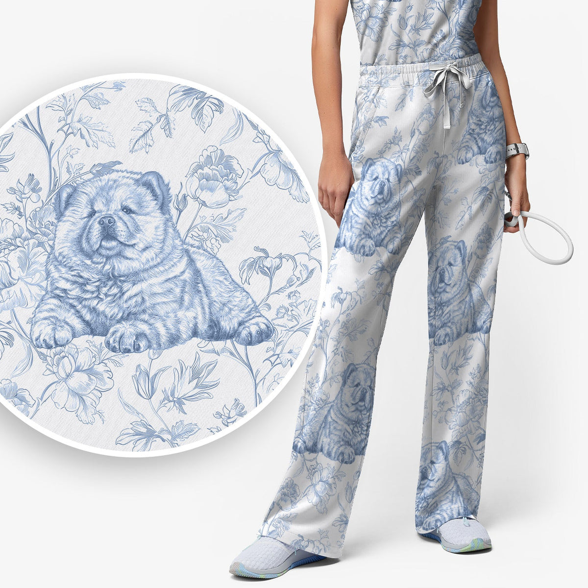 Dog Cat Chinoiserie Nurse Scrub Set