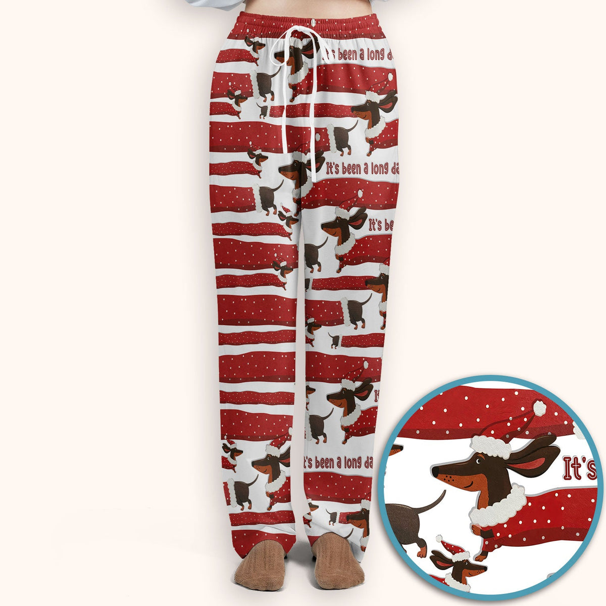 Funny Dachshund Christmas Scrub Set - It's Been a Long Day - Cute Wiener Dog Scrubs Pants and V Neck Top - Medical Uniform for Women