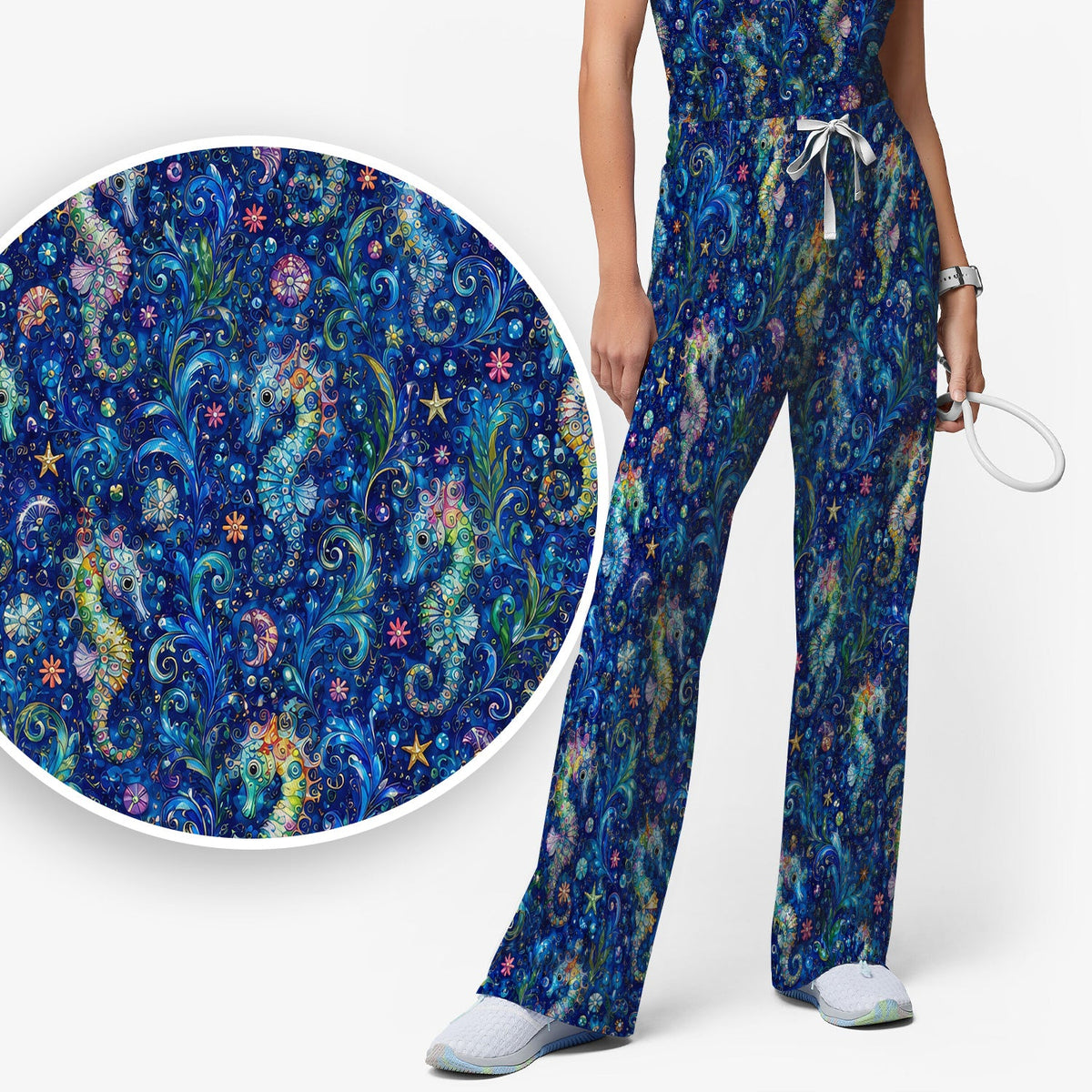 Vibrant Seahorse Ocean Swirl Nurse Scrub Set