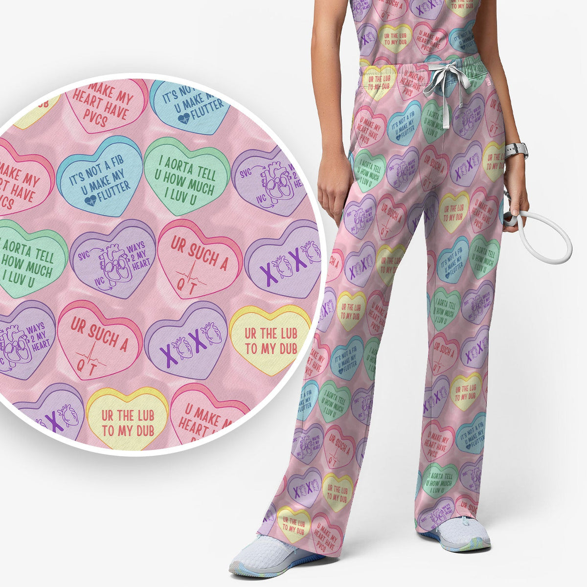 Candy Heart Nurse Scrub Set - Valentines Day Gift